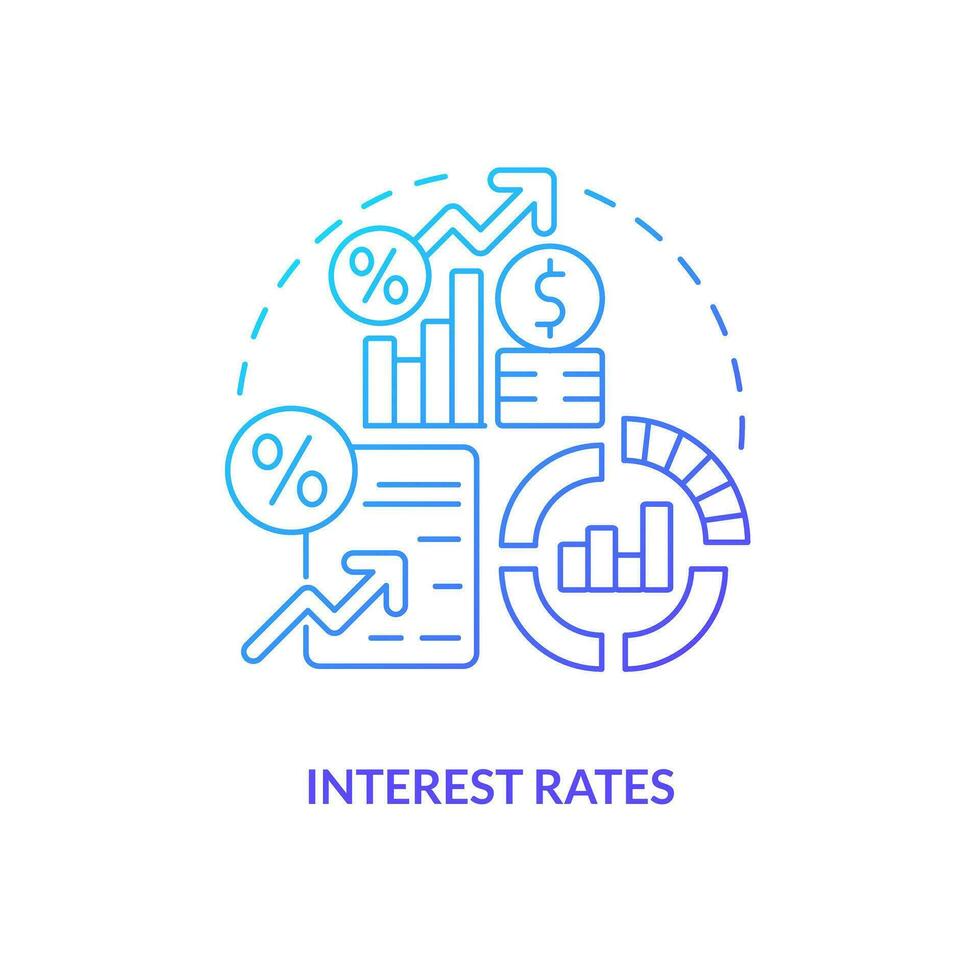 Interest rates blue gradient concept icon. Federal funds impact. Economic indicators example abstract idea thin line illustration. Isolated outline drawing vector