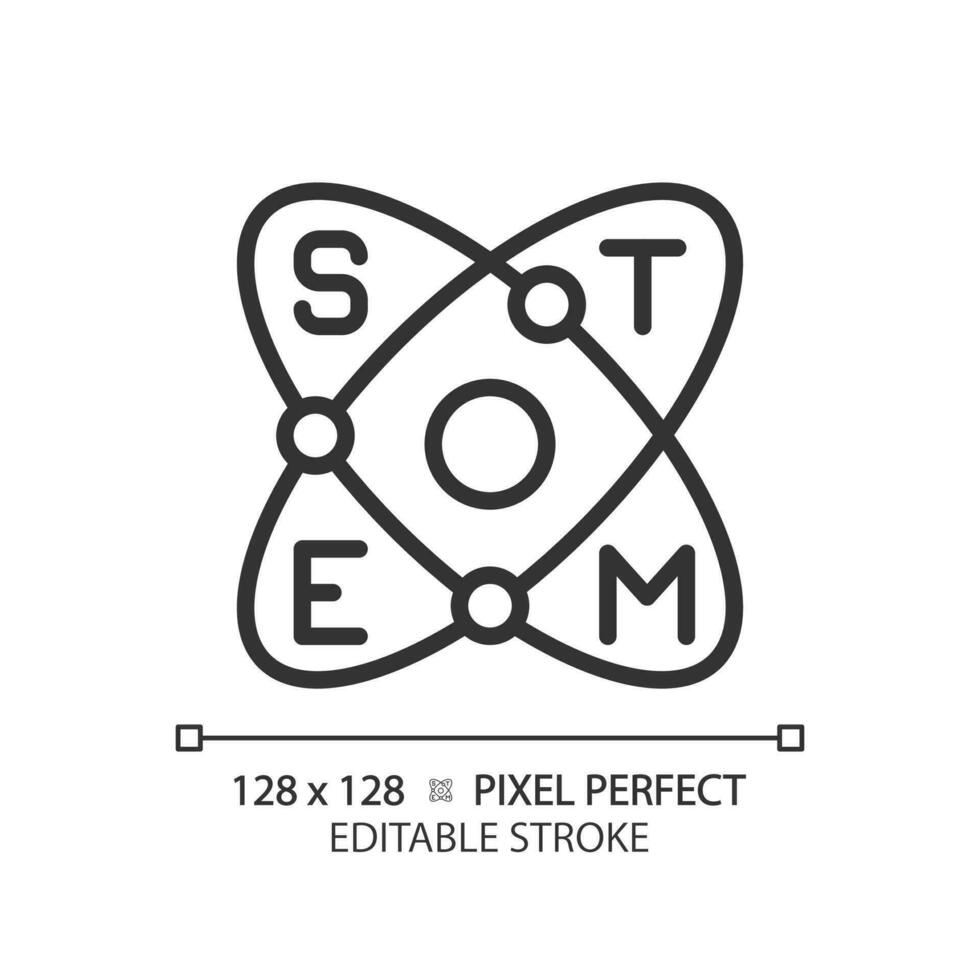 Education and STEM pixel perfect linear icon. Science technology teaching students. Innovative courses create. Thin line illustration. Contour symbol. Vector outline drawing. Editable stroke