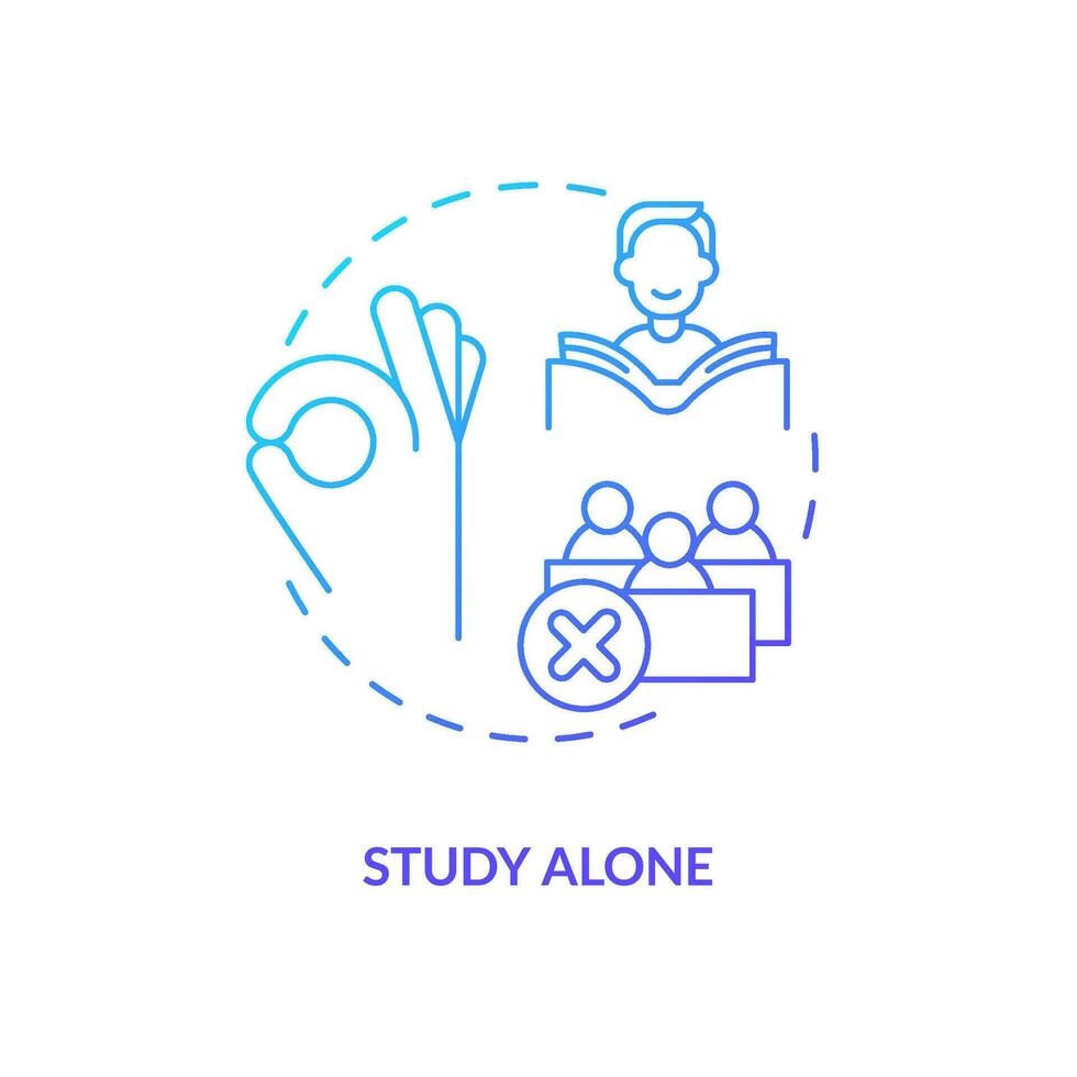 Studying alone blue gradient concept icon. Effective learning style. Memorization strategy. Productivity abstract idea thin line illustration. Isolated outline drawing vector