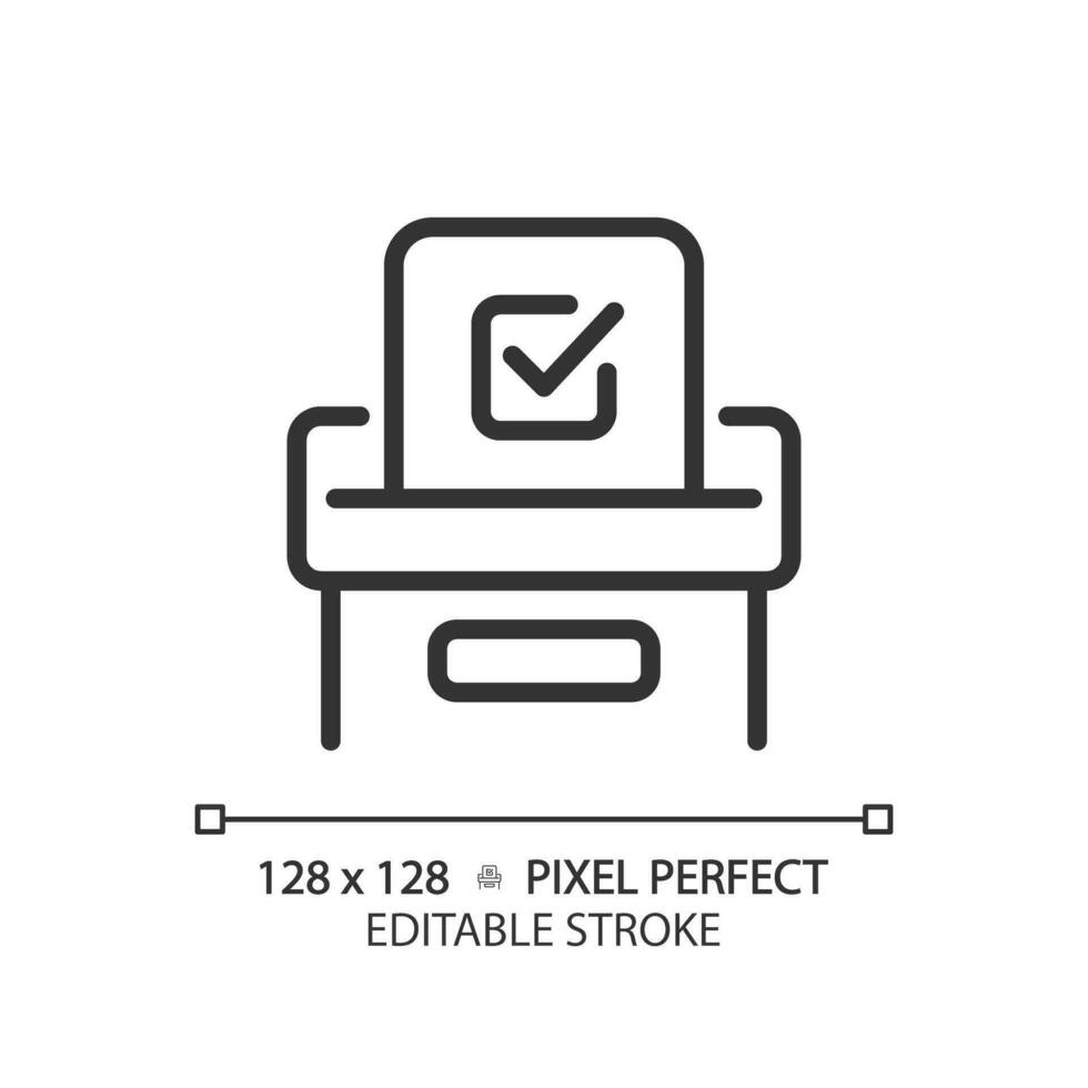 Editable pixel perfect voting thin line icon with checkmark, isolated vector illustration, editable election sign.