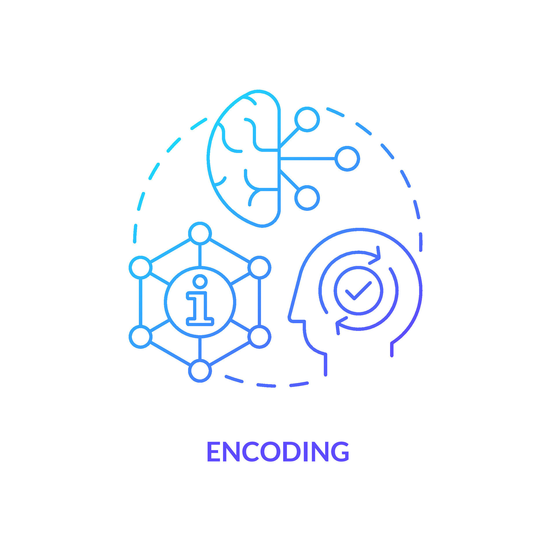 Encoding information in brain blue gradient concept icon. Memorization ...