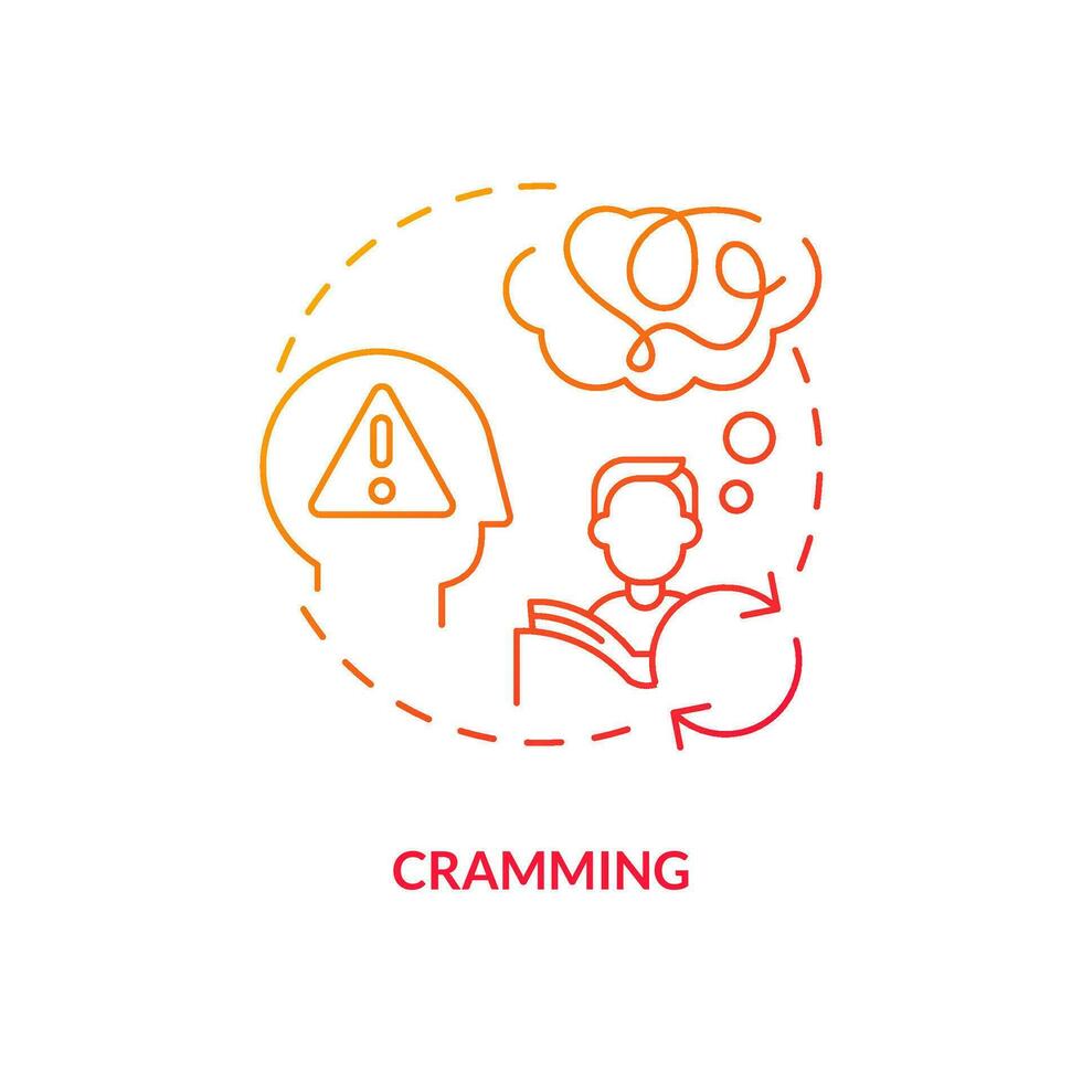 Cramming red gradient concept icon. Ineffective studying. Overload mind. Learn without understanding abstract idea thin line illustration. Isolated outline drawing vector