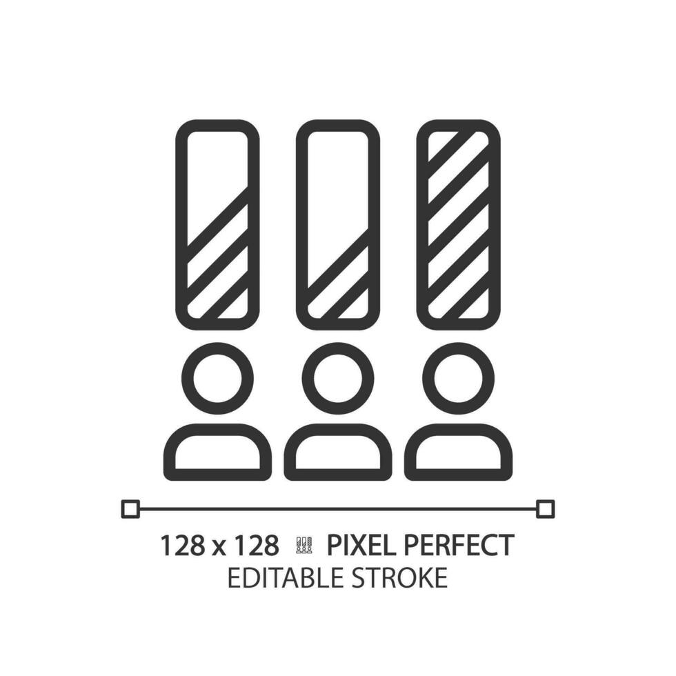 2D pixel perfect thin line icon of candidate ranking with bar graph, isolated vector illustration, editable chart.