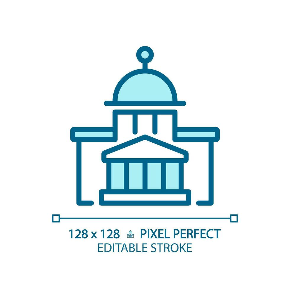 2D pixel perfect editable blue icon of government building, isolated vector illustration of city hall