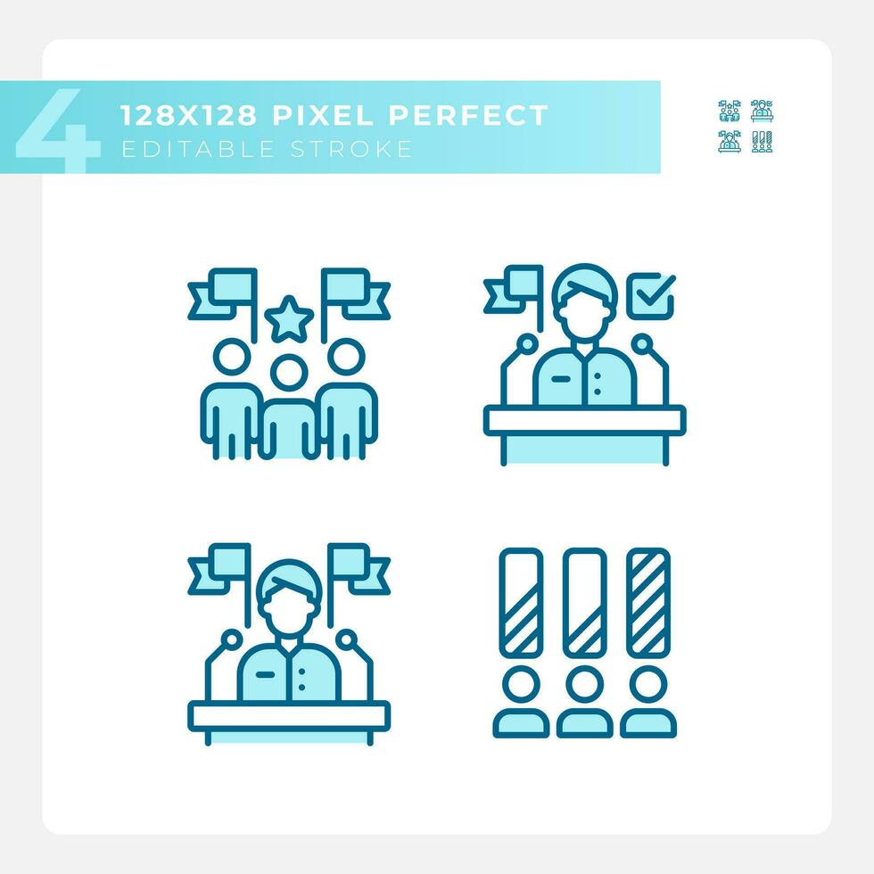 Pixel perfect illustration of blue icons representing election, editable voting signs. vector