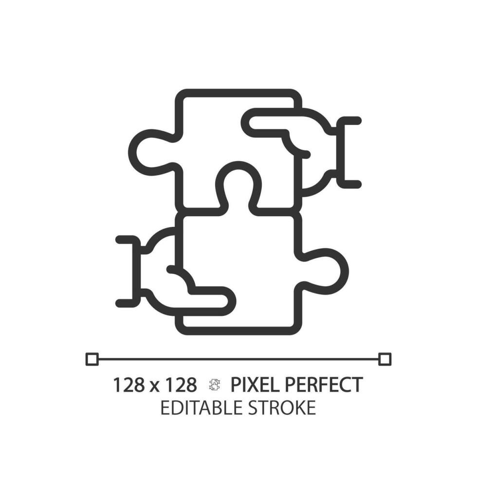 Collaboration for STEM pixel perfect linear icon. Students teamwork over project. Innovative education technology. Thin line illustration. Contour symbol. Vector outline drawing. Editable stroke