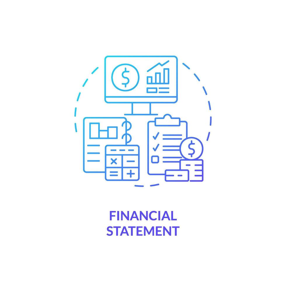 Financial statement blue gradient concept icon. Business performance. Bookkeeping element abstract idea thin line illustration. Isolated outline drawing vector
