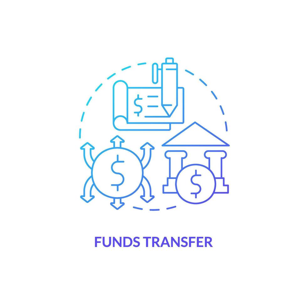Funds transfer blue gradient concept icon. Automated clearing house. Transaction. How ACH work abstract idea thin line illustration. Isolated outline drawing vector
