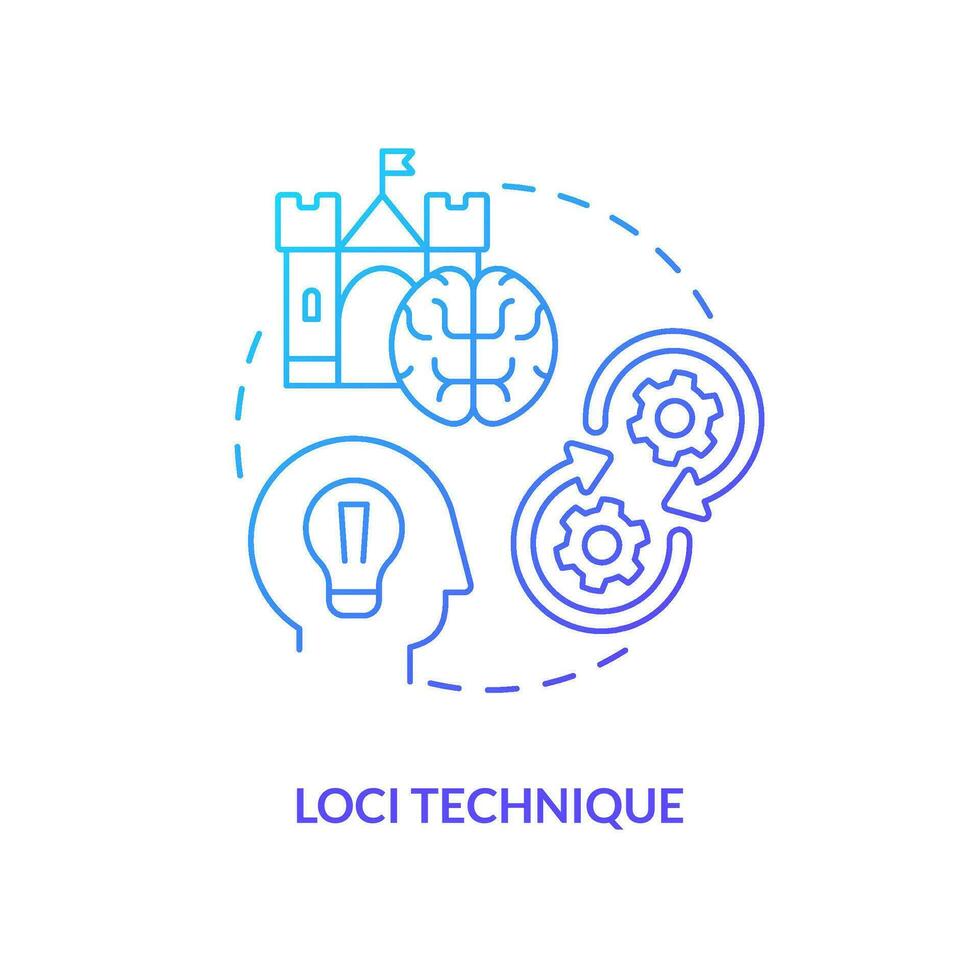 Loci memory technique blue gradient concept icon. Mind palace trick. Visual memorization. Develop imagination abstract idea thin line illustration. Isolated outline drawing vector