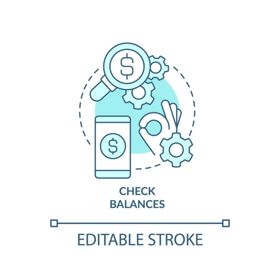 Check balances turquoise concept icon. Digital wallet. Account details. E banking abstract idea thin line illustration. Isolated outline drawing. Editable stroke vector