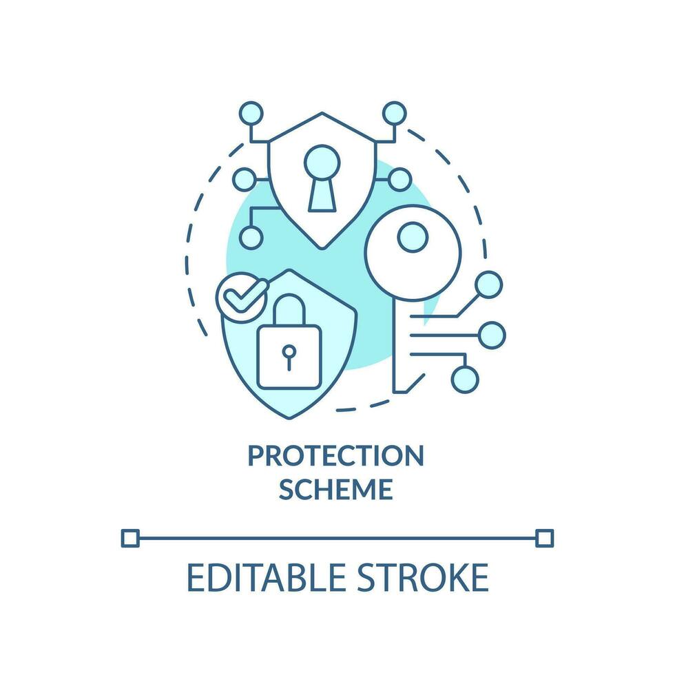 Protection scheme turquoise concept icon. App safety. Secure e banking feature abstract idea thin line illustration. Isolated outline drawing. Editable stroke vector