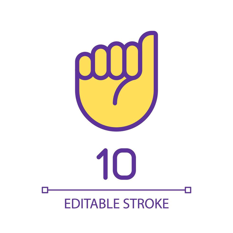 Signing digit ten in ASL pixel perfect RGB color icon. Non verbal information performing. Counting. Isolated vector illustration. Simple filled line drawing. Editable stroke
