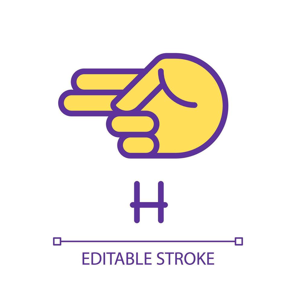 Signing letter H in ASL pixel perfect RGB color icon. Communication system for people with deafness. Isolated vector illustration. Simple filled line drawing. Editable stroke