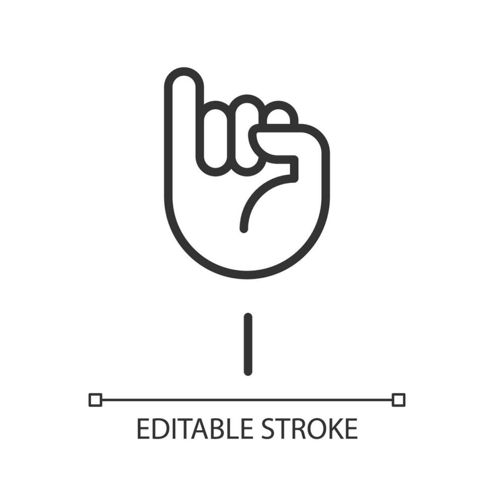 Letter I in American sign language pixel perfect linear icon. System of nonverbal communication. Thin line illustration. Contour symbol. Vector outline drawing. Editable stroke