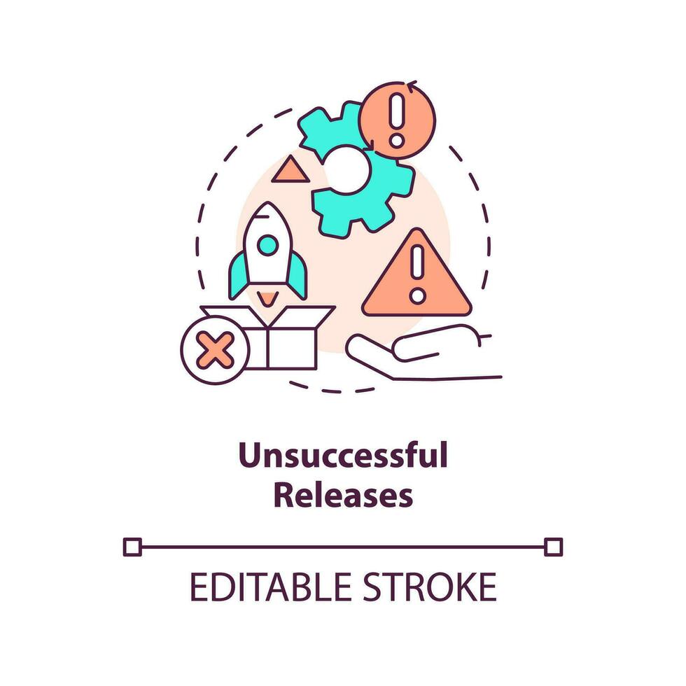 Unsuccessful outputs concept icon. Software delivery. Release management pain point abstract idea thin line illustration. Isolated outline drawing. Editable stroke vector