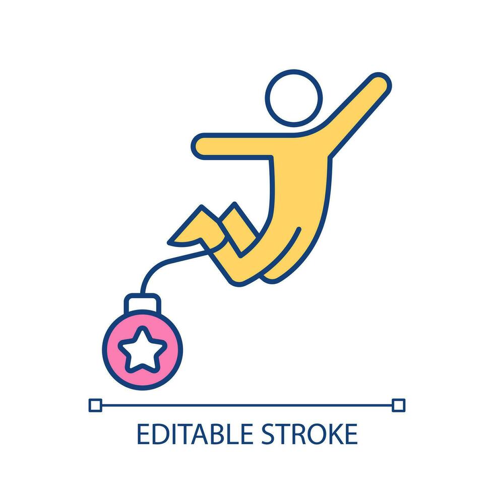 Burden of potential RGB color icon. Mental barriers. Impostor feelings. Challenges in achieving goals. Isolated vector illustration. Simple filled line drawing. Editable stroke