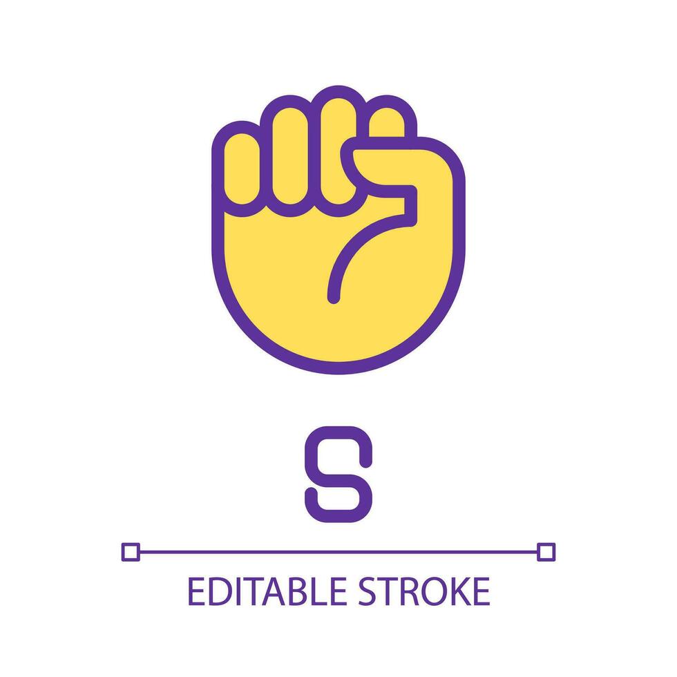 Letter S in American sign language pixel perfect RGB color icon. Fist gesture. Communication modality. Isolated vector illustration. Simple filled line drawing. Editable stroke