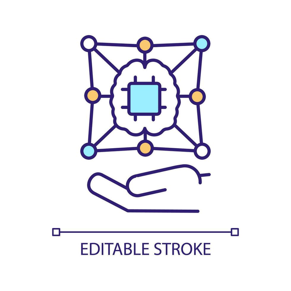 Wireless connection RGB color icon. Brain network. Smart technology. Future innovation. Neuron connectivity. Isolated vector illustration. Simple filled line drawing. Editable stroke