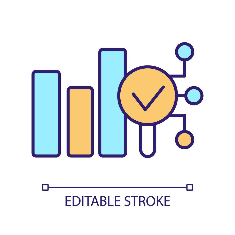 Statistic research RGB color icon. Correct result. Analysis process. Effective strategizing. Optimization. Isolated vector illustration. Simple filled line drawing. Editable stroke