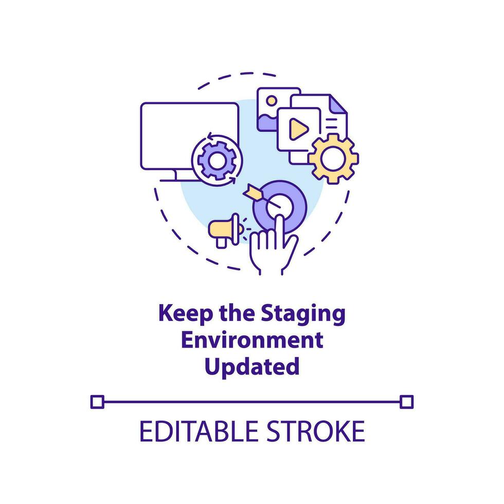 Keep staging environment updated concept icon. Release management process tip abstract idea thin line illustration. Isolated outline drawing. Editable stroke vector