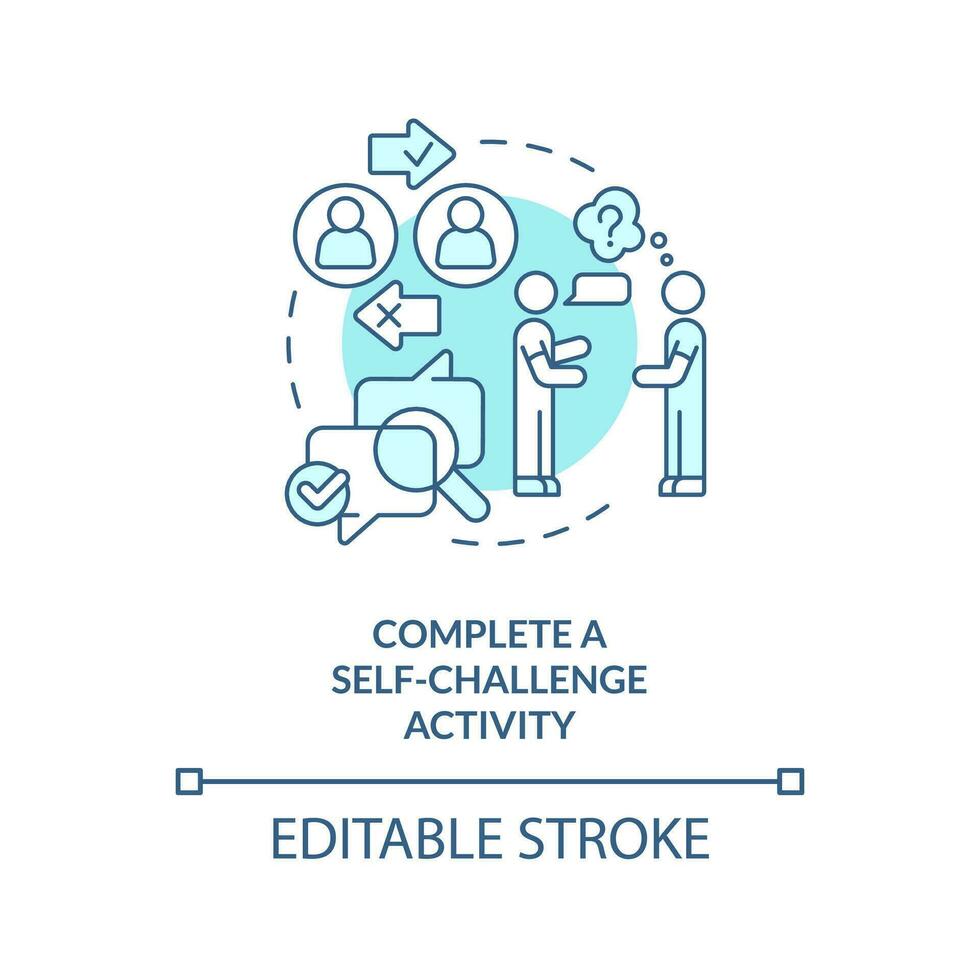 Complete self challenge activity turquoise concept icon. Avoiding cognitive bias tip abstract idea thin line illustration. Isolated outline drawing. Editable stroke vector