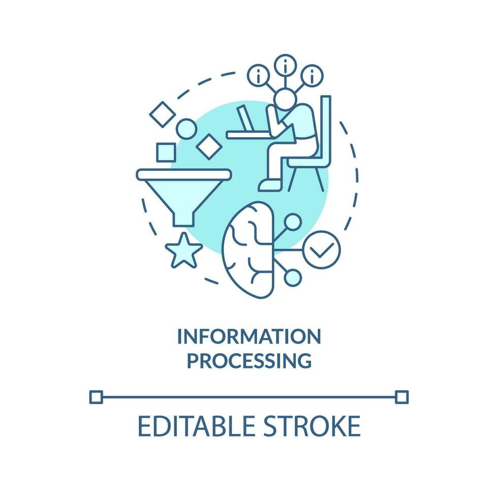 Information processing turquoise concept icon. Explanation of cognitive bias abstract idea thin line illustration. Isolated outline drawing. Editable stroke vector