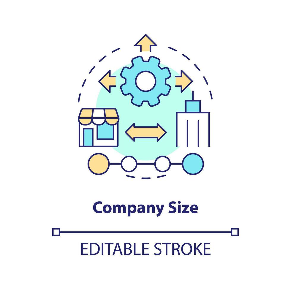 Company size concept icon. Product launch. Choosing release management tools factor abstract idea thin line illustration. Isolated outline drawing. Editable stroke vector