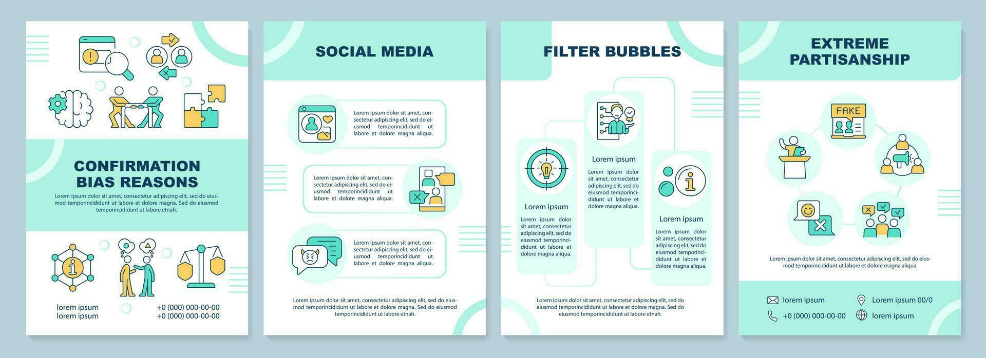 Confirmation bias reasons brochure template. Favor information. Leaflet design with linear icons. Editable 4 vector layouts for presentation, annual reports