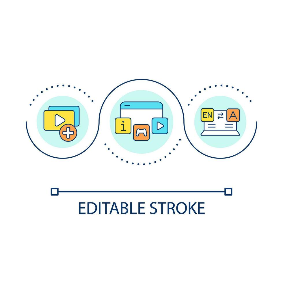 Entertainment content loop concept icon. Translation service. Digital consumption. Online activity abstract idea thin line illustration. Isolated outline drawing. Editable stroke vector