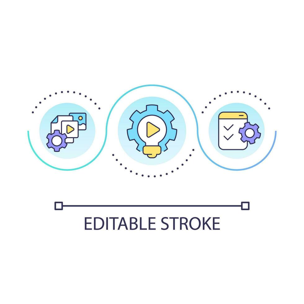 Publishing tools loop concept icon. Posting on social media. Create content. Multimedia optimization abstract idea thin line illustration. Isolated outline drawing. Editable stroke vector