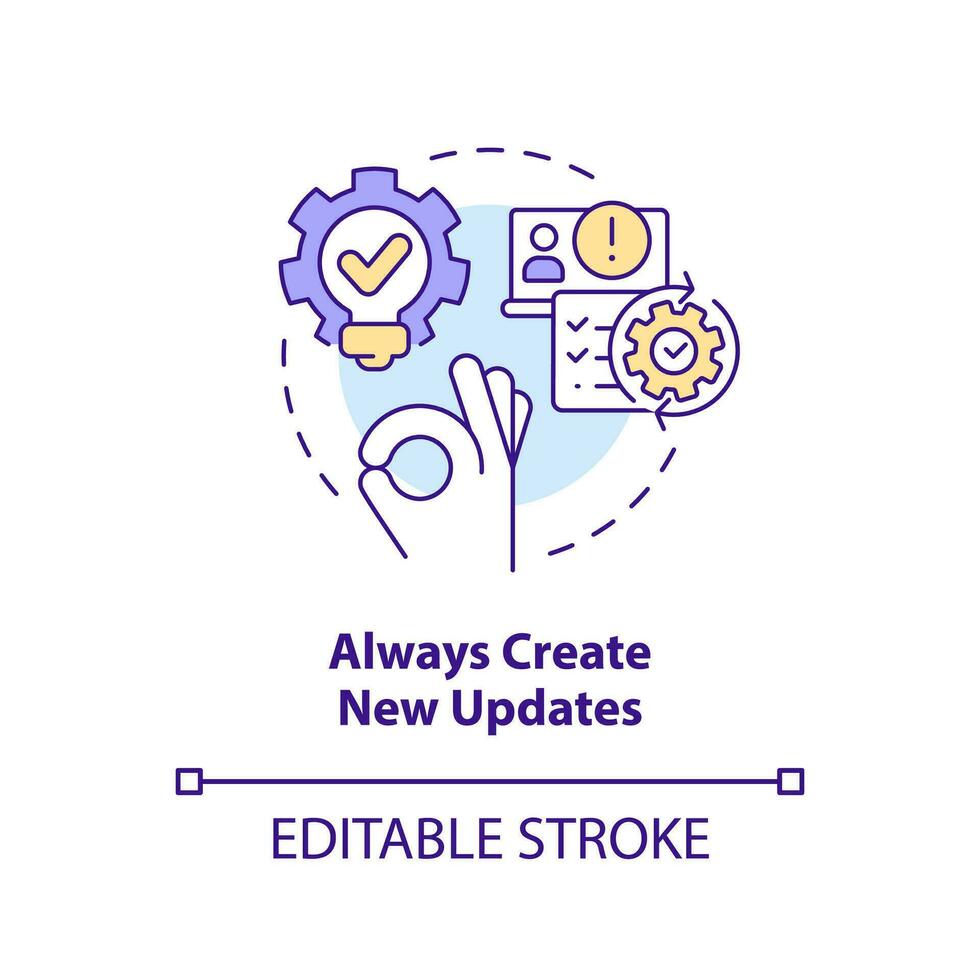Always create new updates concept icon. Release management best practice abstract idea thin line illustration. Isolated outline drawing. Editable stroke vector