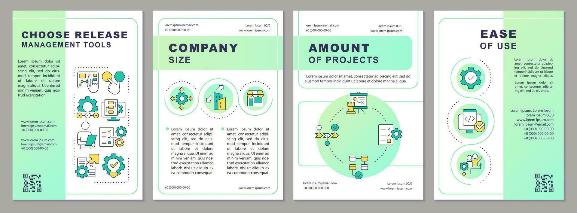 Picking release management instrumentation brochure template. Leaflet design with linear icons. Editable 4 vector layouts for presentation, annual reports