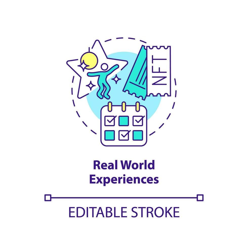 Real world experiences concept icon. Profit from investments. Trend in NFT space abstract idea thin line illustration. Isolated outline drawing. Editable stroke vector