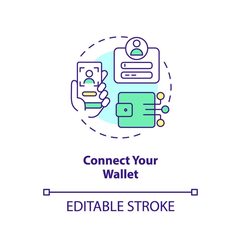 Connect your wallet concept icon. Create artist profile. NFTs minting process abstract idea thin line illustration. Isolated outline drawing. Editable stroke vector