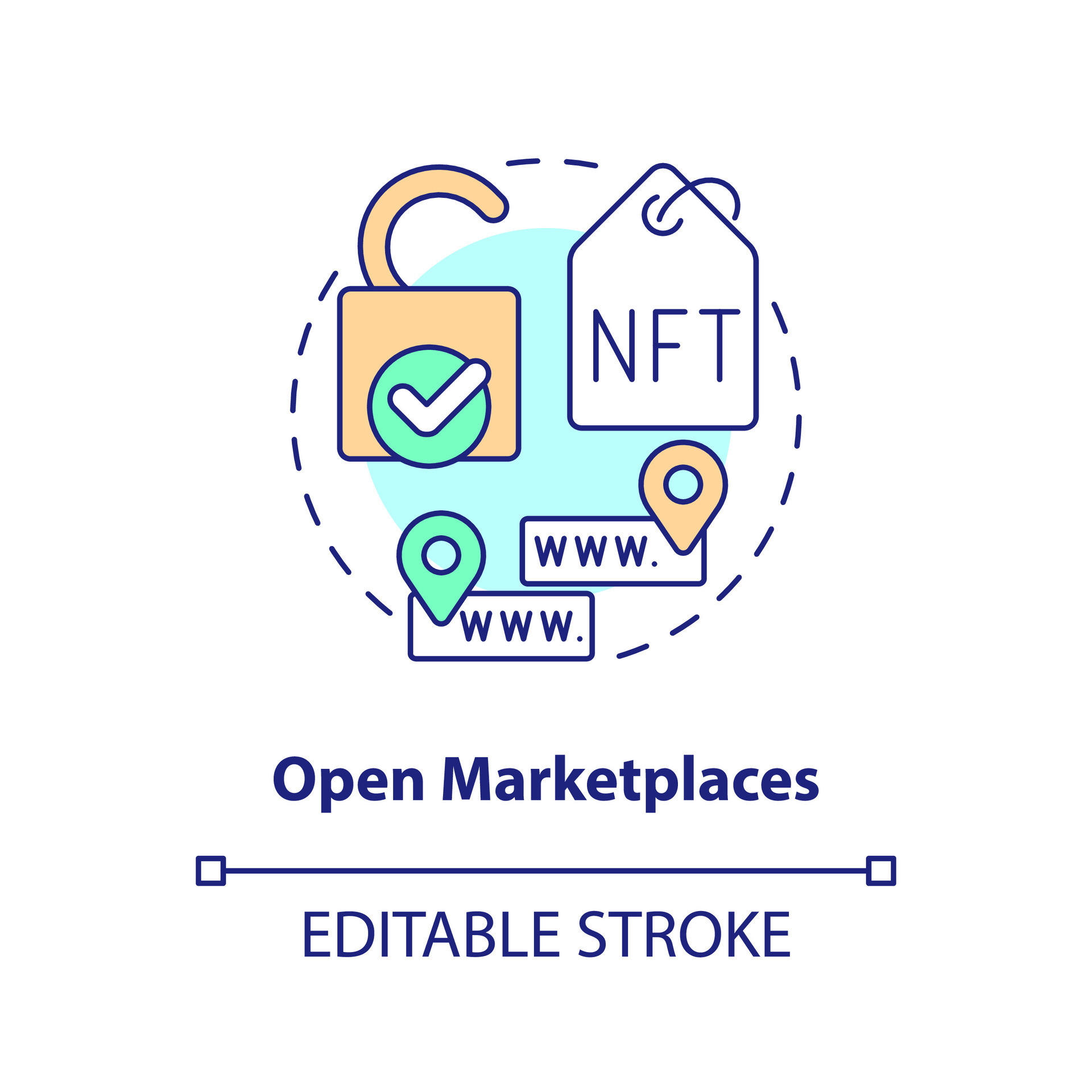 Open marketplaces concept icon. Blockchain technology. NFT selling ...