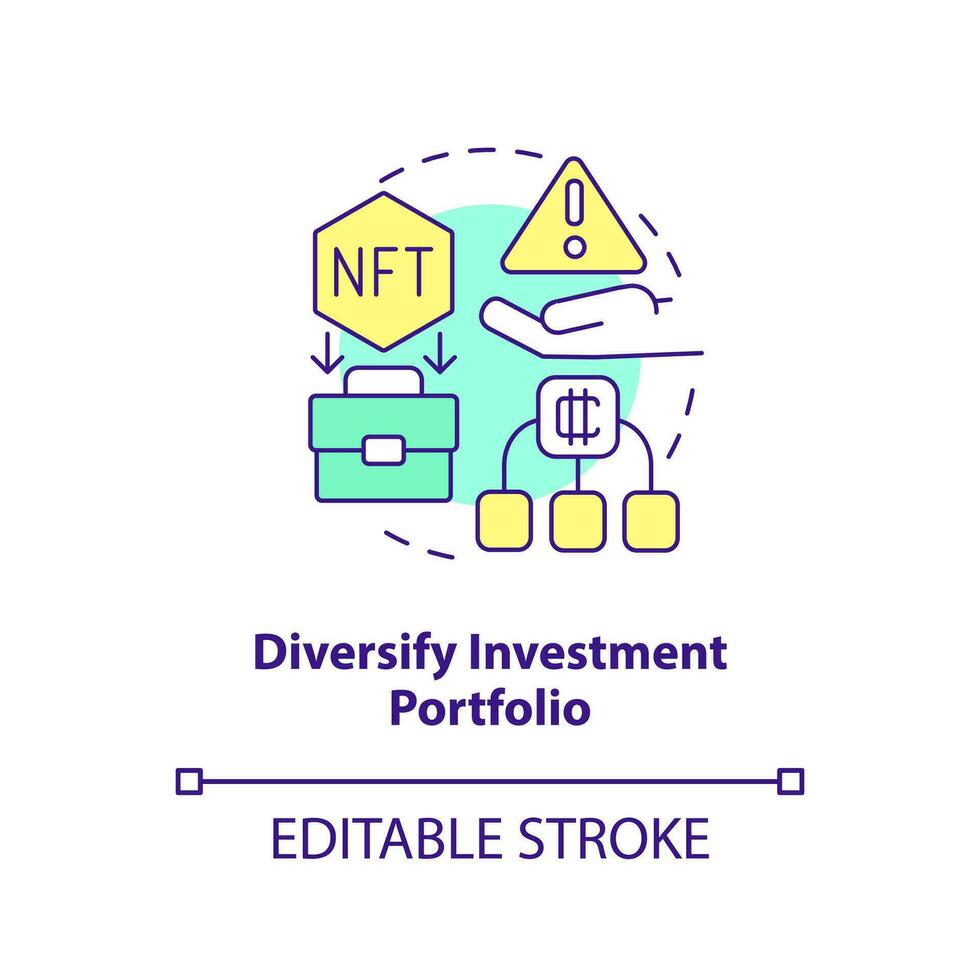 diversificar inversión portafolio concepto icono. capacidad a obtener ganancia. nft beneficio resumen idea Delgado línea ilustración. aislado contorno dibujo. editable carrera vector