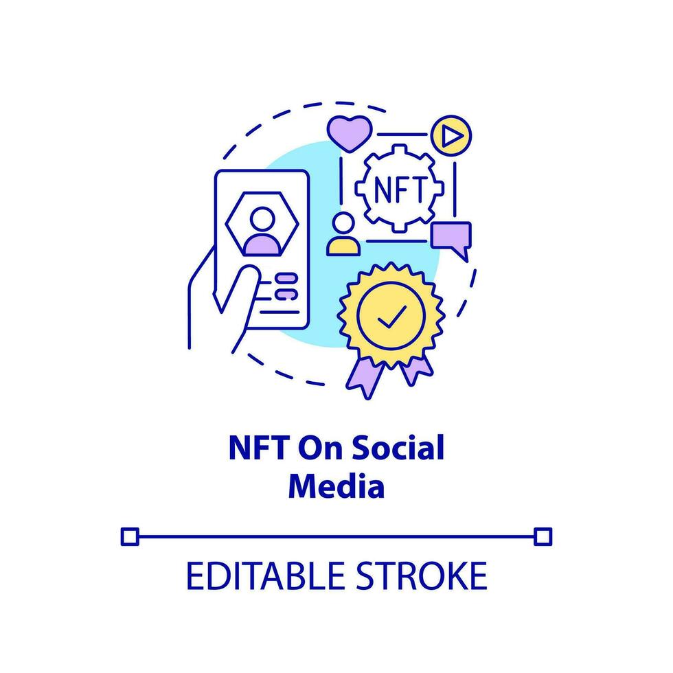 NFT on social media concept icon. Digital artefacts usage. Promising virtual trend abstract idea thin line illustration. Isolated outline drawing. Editable stroke vector