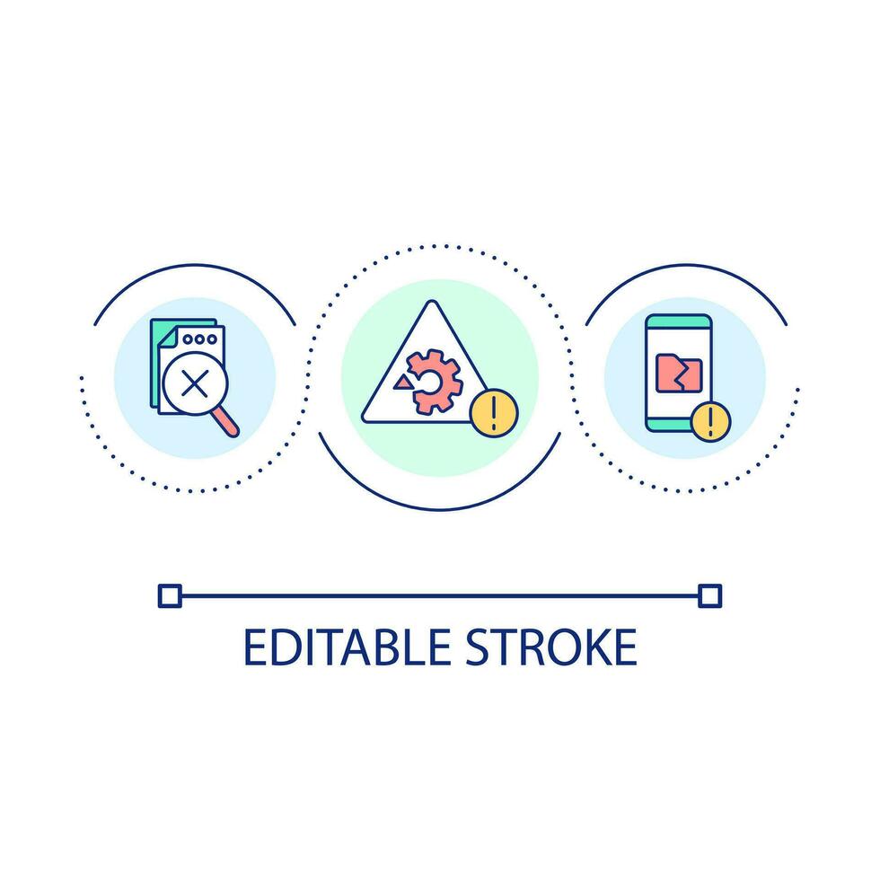 Corrupted files loop concept icon. Data crack. Digital information issue. Hacking attack abstract idea thin line illustration. Isolated outline drawing. Editable stroke vector