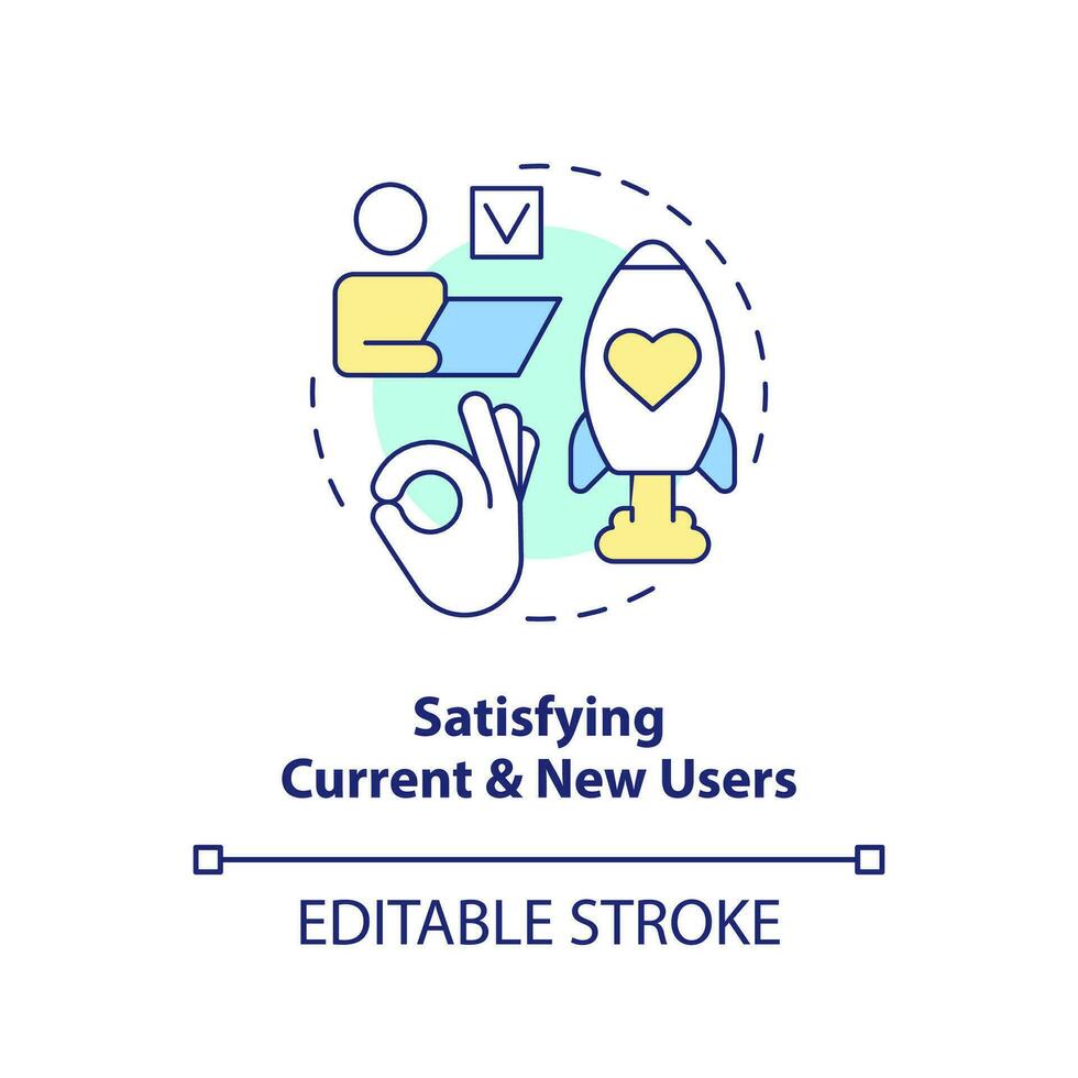 Satisfying current and new users concept icon. Release management success factor abstract idea thin line illustration. Isolated outline drawing. Editable stroke vector