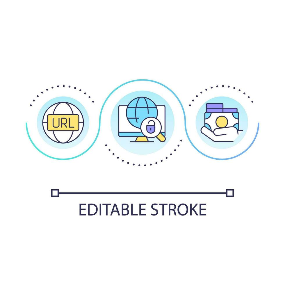 Purchase domain name loop concept icon. Buying site address. Building website process abstract idea thin line illustration. Isolated outline drawing. Editable stroke vector