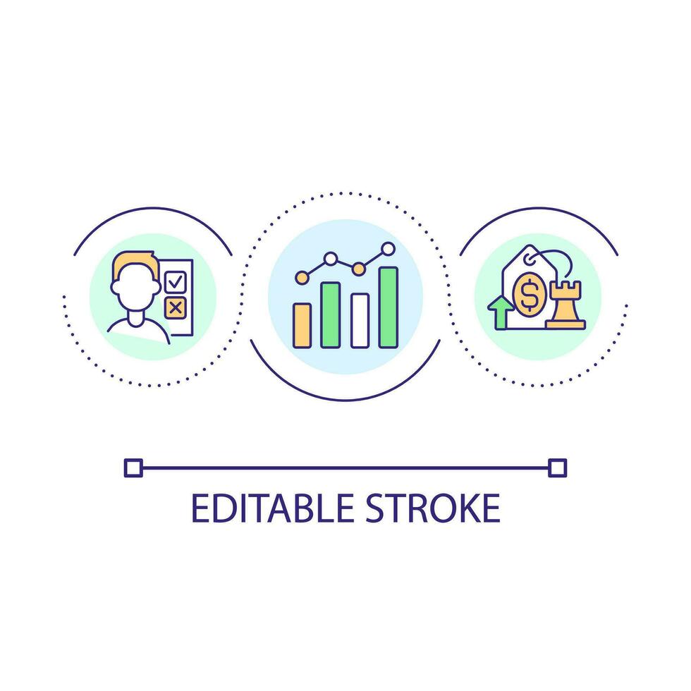 Pricing strategy loop concept icon. Commercial analytics. Business survey. Increasing price abstract idea thin line illustration. Isolated outline drawing. Editable stroke vector