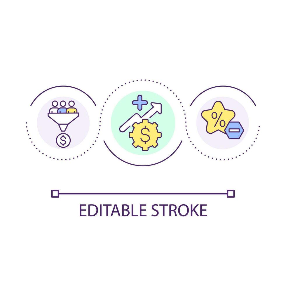 Profit increasement loop concept icon. Eliminate discounts. Financial strategy and approach abstract idea thin line illustration. Isolated outline drawing. Editable stroke vector