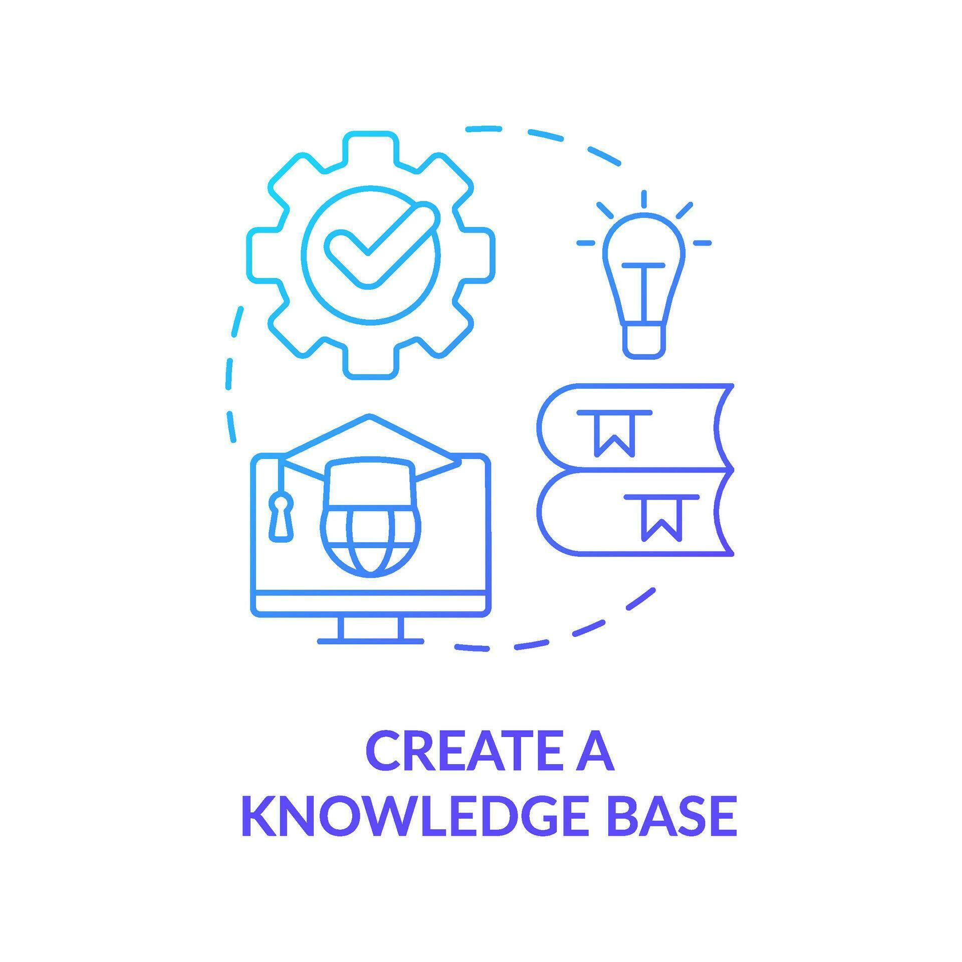 Create knowledge base blue gradient concept icon. Product feature and