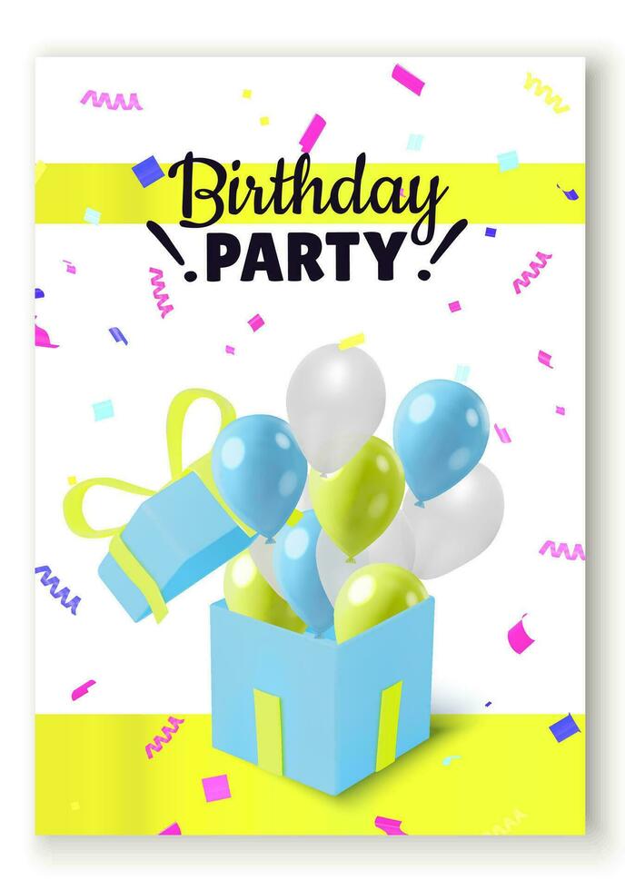 multicolor papel picado con regalo caja y globos contento cumpleaños celebracion diseño volantes vector