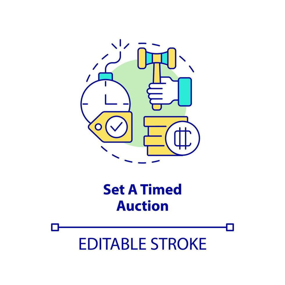Set timed auction concept icon. Limited betting period. Way of NFTs selling abstract idea thin line illustration. Isolated outline drawing. Editable stroke vector