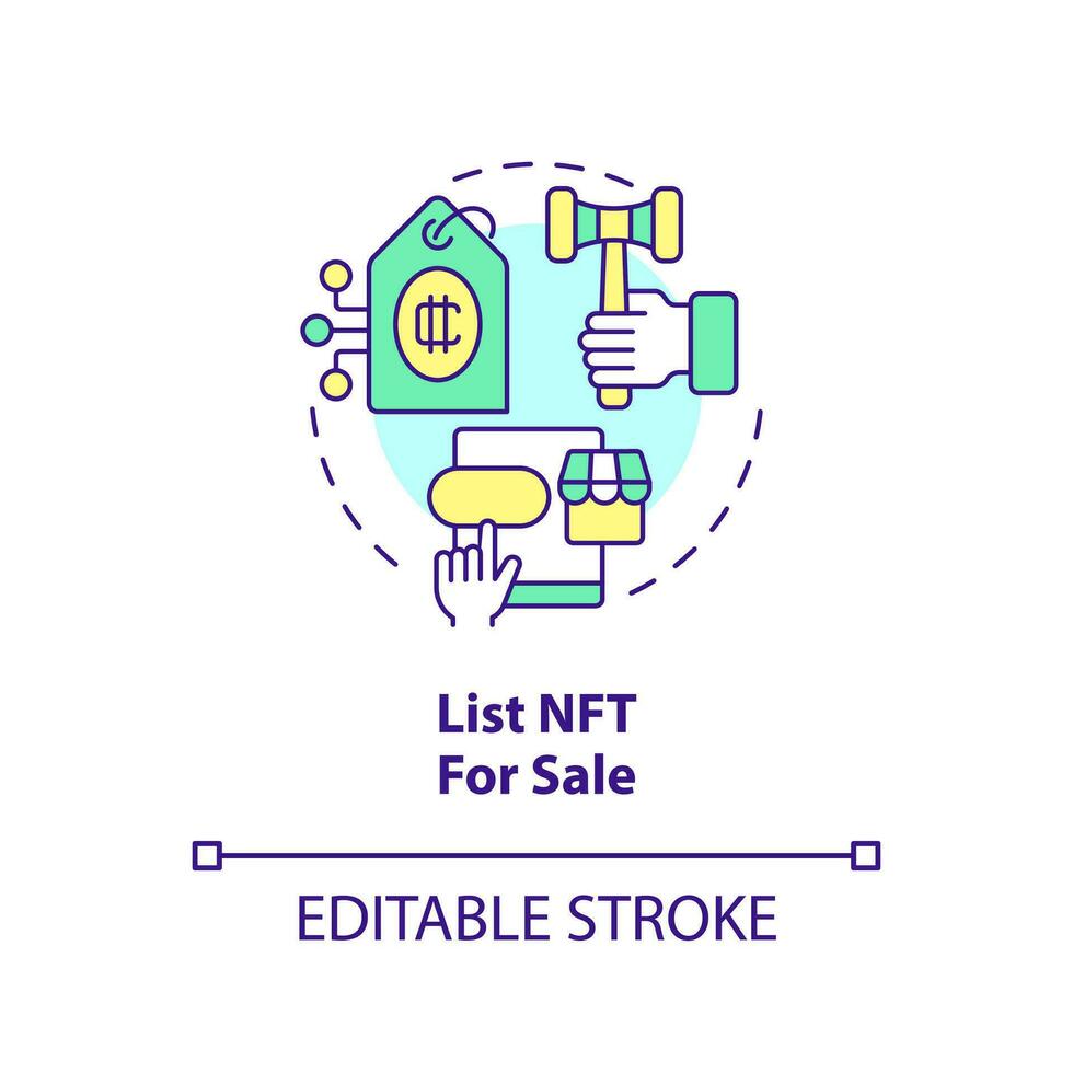 List NFT for sale concept icon. Specify details. Artwork minting process abstract idea thin line illustration. Isolated outline drawing. Editable stroke vector