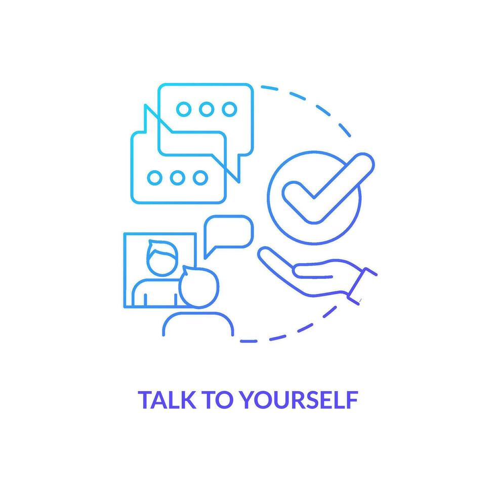 Speak information aloud blue gradient concept icon. Effective memory trick. Memorization tip. Talk to yourself abstract idea thin line illustration. Isolated outline drawing vector