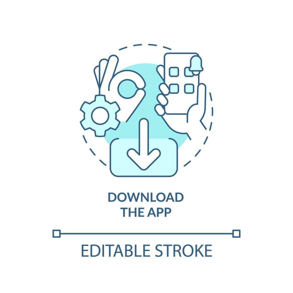App downloading turquoise concept icon. Account opening. Setting up bank application abstract idea thin line illustration. Isolated outline drawing. Editable stroke vector