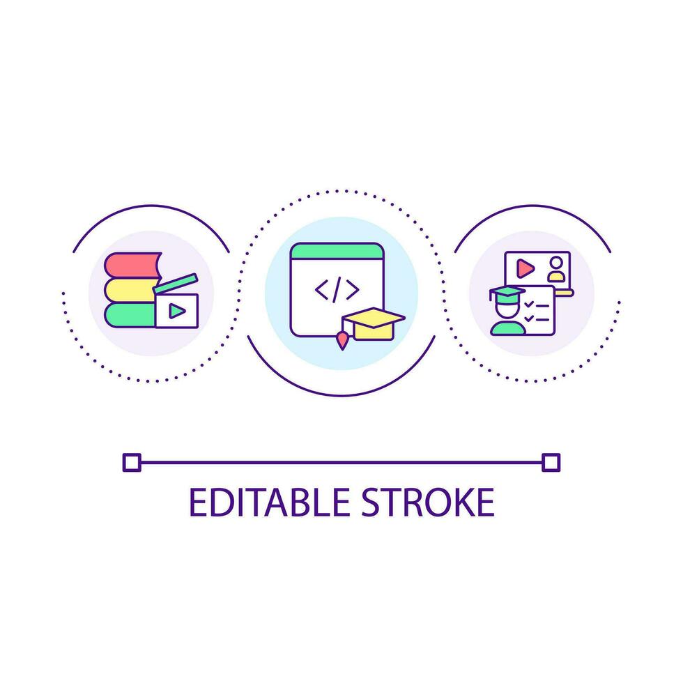 Computer programmer education loop concept icon. Remote learning. Software engineer courses abstract idea thin line illustration. Isolated outline drawing. Editable stroke vector