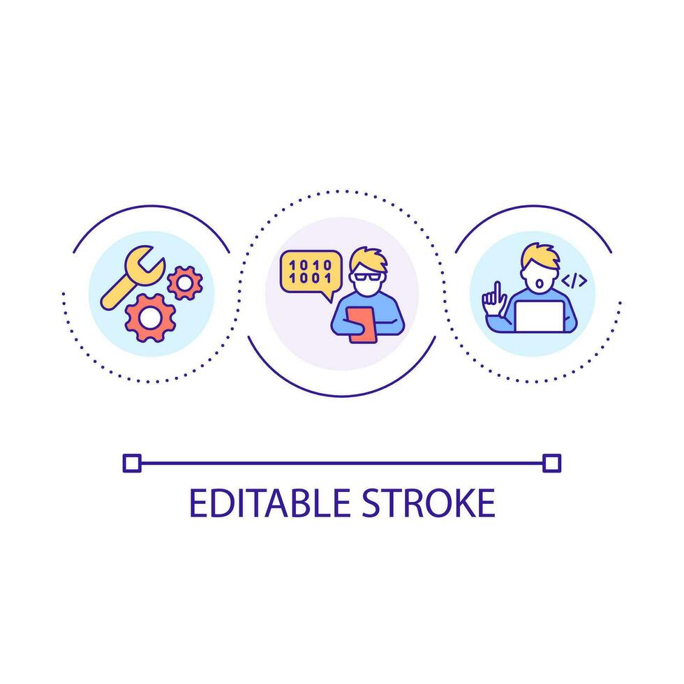 Software testing loop concept icon. Check application errors. Digital product optimization abstract idea thin line illustration. Isolated outline drawing. Editable stroke vector